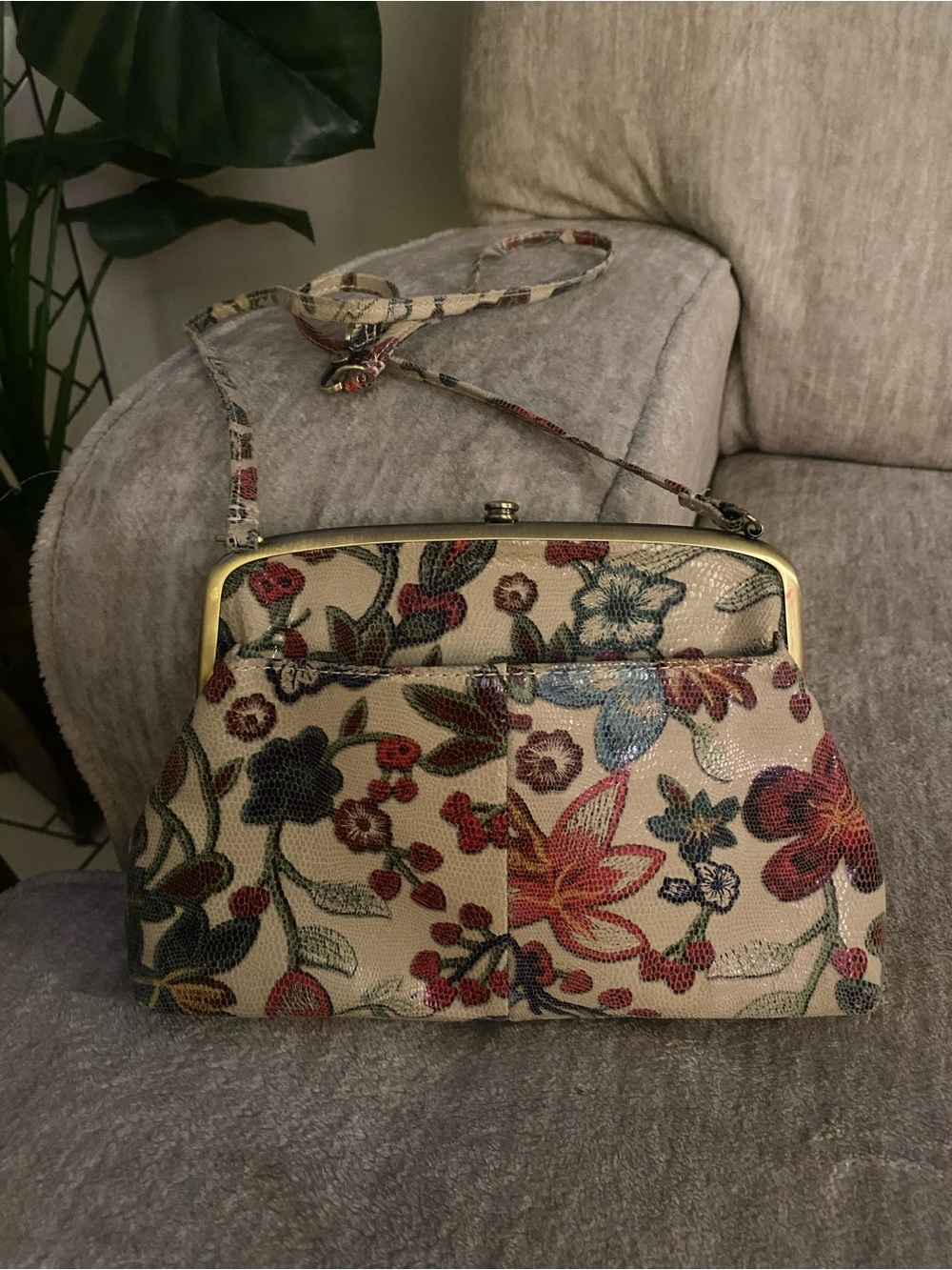 Hobo Lana Floral Stitch Small Crossbody bag in a multicolor printed leather